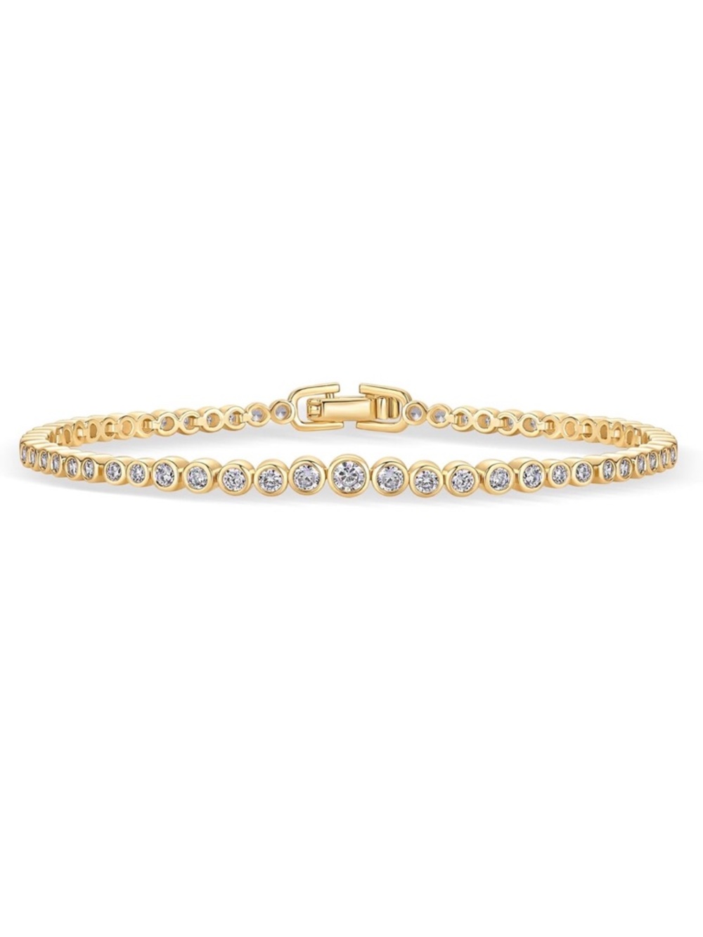 14K Gold Plated Bezel-Set Gold Bracelet with Round Cubic Stones 6.5